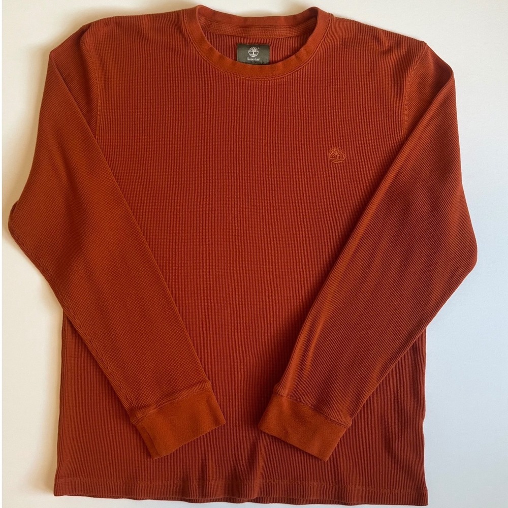 Timberland Mens Thermal Shirt Rust Orange Waffle Knit Long Sleeve Size XL